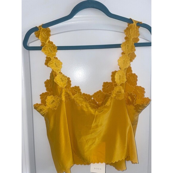 Doen Women’s Flores Silk Cami Top size M NWT Yellow Romantic Boho Retro - Picture 6 of 9